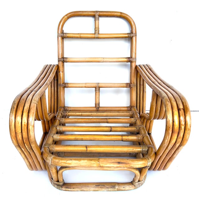 Vintage Paul Frankl Style Bent 4-Strand Rattan Club Chair With New Cushions For Sale - Image 9 of 12