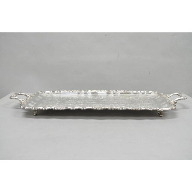 Vintage Sheridan Victorian Silver Plated Narrow Footed Serving Platter Bar Tray For Sale - Image 13 of 13