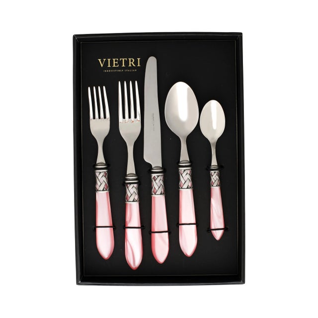 The Aladdin Antique Flatware Five-Piece Place Setting - service for four guests - features elegant pearlized handles with...