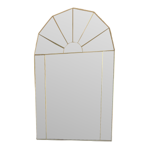 Vintage 1980s Arched Wall Mirror With Beveled Glass Panes and Sunburst Top Design