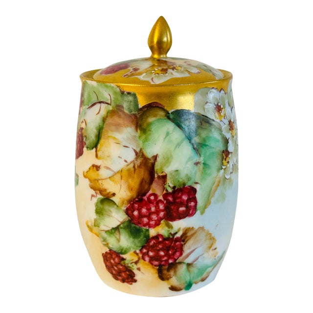 Vintage Limoges France Handpainted Condiment Jar For Sale