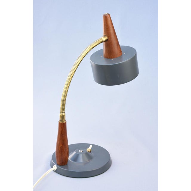Metal Adjustable Teak and Brass Table Lamp by Lyfa, Denmark, 1960s For Sale - Image 7 of 12