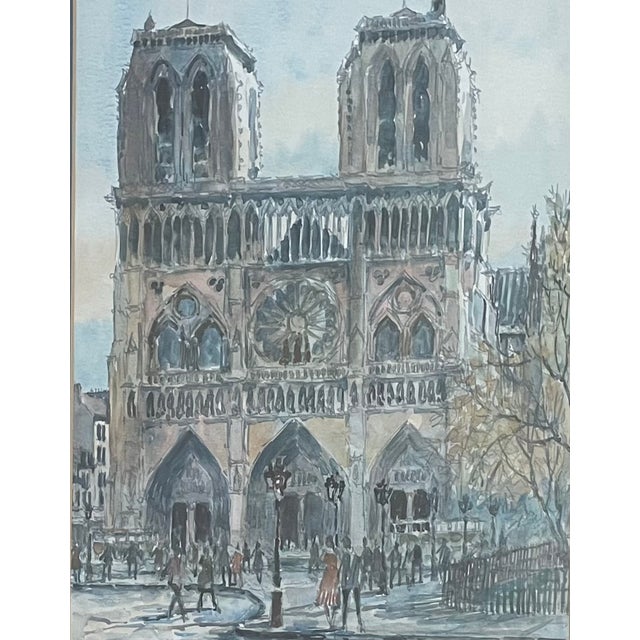 P E Cambrier Paris Notre Dame Cathedral Impressionist Signed Watercolor Gouache For Sale - Image 4 of 7