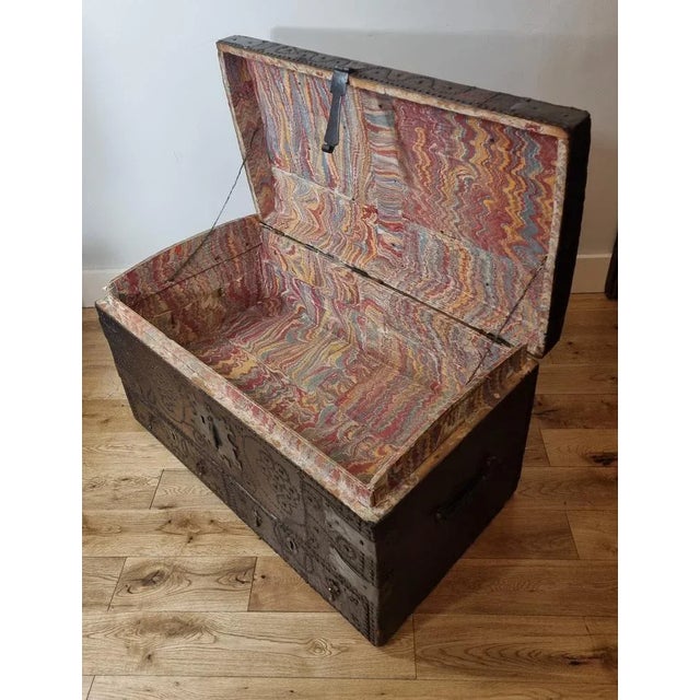 17th Century William and Mary Brass Studded Leather Chest For Sale - Image 9 of 11