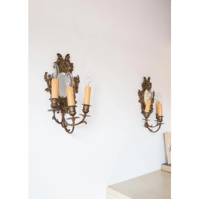 Antique French Wall Lights with Mirror, 1800s, Set of 2 For Sale - Image 9 of 13