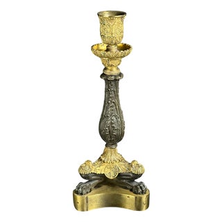 Antique French Empire Gilt and Patinated Bronze Candleholder, 1800s For Sale