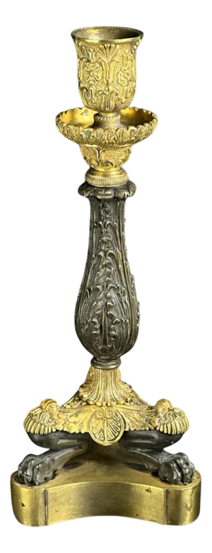 Antique French Empire Gilt and Patinated Bronze Candleholder, 1800s