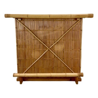 Vintage Bamboo & Woven Rattan Freestanding Dry Bar With Shelving For Sale