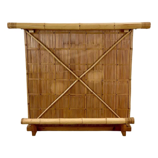 Vintage Bamboo & Woven Rattan Freestanding Dry Bar With Shelving For Sale