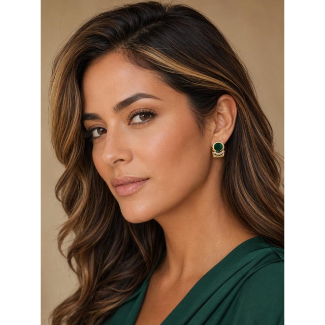 A sculptural pair of circa-1980 earrings crafted in 18-karat yellow gold and signed GWK. Each earring centers a richly...