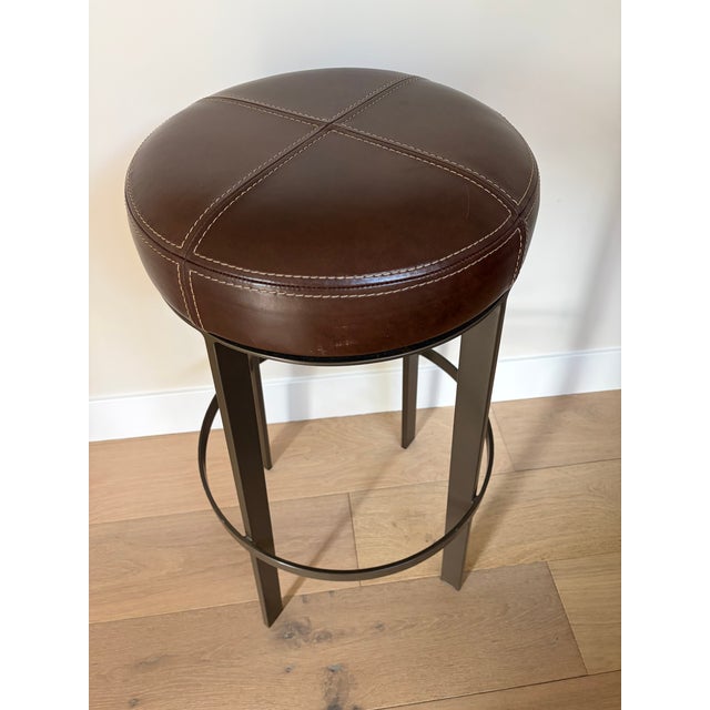 Metal Custom Leather Top Bar Stools For Sale - Image 7 of 7
