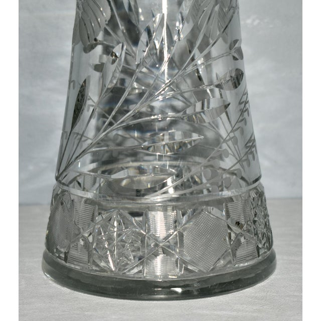 Antique Brilliant Heavy Hand Cut Lead Crystal Vase For Sale In Philadelphia - Image 6 of 12