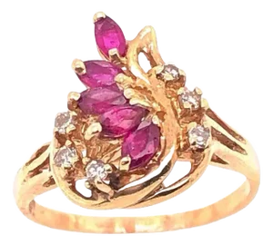 14 Karat Yellow Gold Ruby and Diamond Freeform Ring