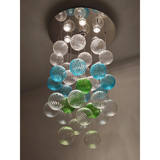 Vintage Art Deco Style Chandelier with Hand-Blown Murano Glass Bubbles, Venice, 1989 For Sale - Image 11 of 11
