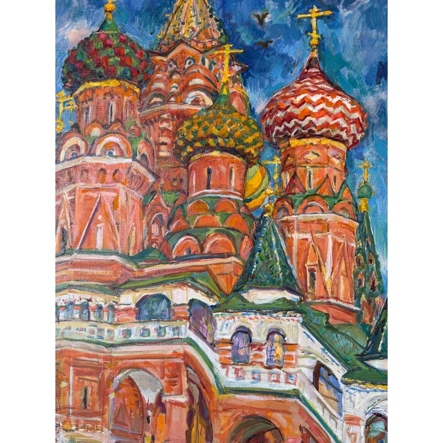1980s 1980’s Vintage Moscow Cathedral of St. Basil Expressionist Oil on Canvas Painting, Signed For Sale - Image 5 of 11