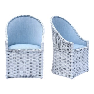 1980s Vintage Wicker Patio Chairs, White Lacquered Rattan, Italy For Sale