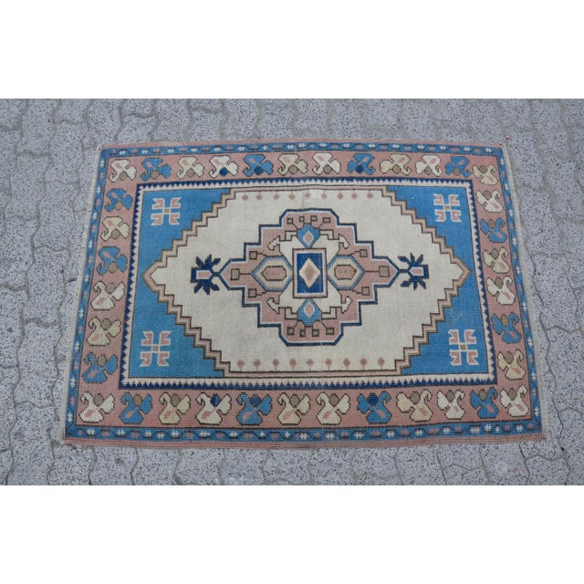 Beige Aand Blue Oushak Carpet For Sale - Image 4 of 11