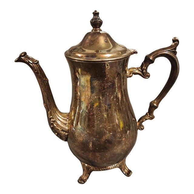 Vintage Wm Rogers & Son 800 Countess Silverplate Coffee Pot - Footed Ornate Victorian Tea Server Retro Barware Mid Century Is Co 10" For Sale