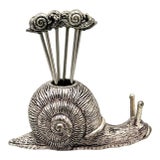Vintage French Silver -Tone Snail Appetizer Pick Holder With Six Matching Picks — Mid-Century Whimsical Barware, Hollywood Regency For Sale
