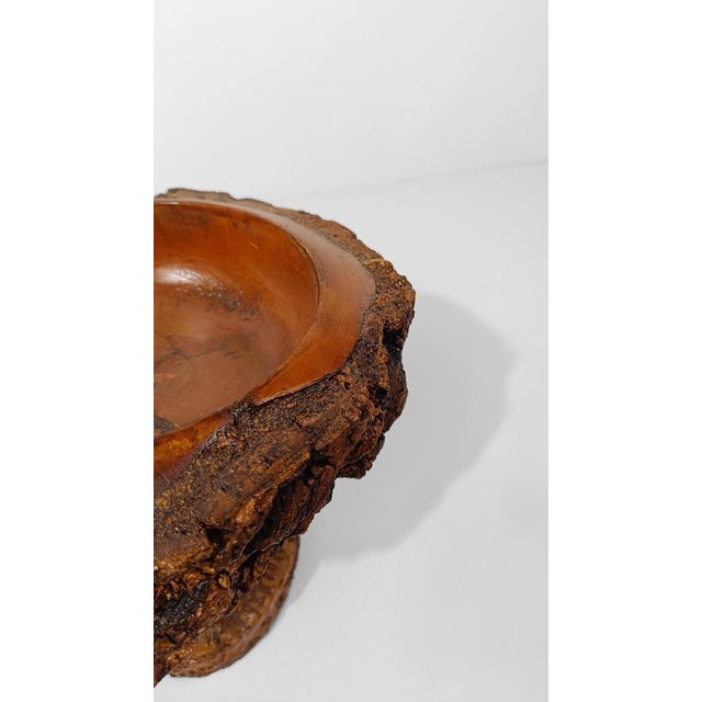 Vintage Rustic Handcrafted Wooden Pedestal Bowl in the style of Mountain Folk Art, 1950s For Sale - Image 17 of 18