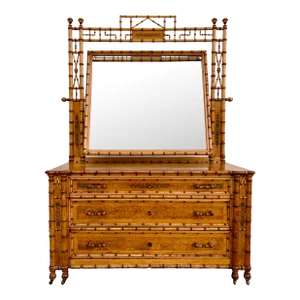 r.j. Horner Aesthetic Movement Faux Bamboo Birdseye Maple Dresser With Mirror