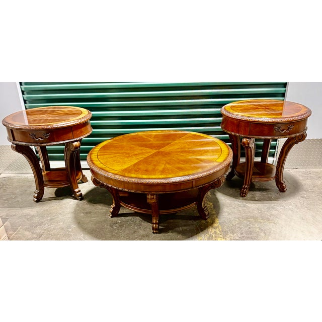 Mid 20th Century A.r.t. Furniture Co. Round Coffee Table With Two End Tables For Sale - Image 10 of 12