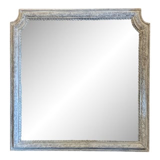 French Grey Painted Carved Oak Pier Mirror / Over Mantel Mirror For Sale