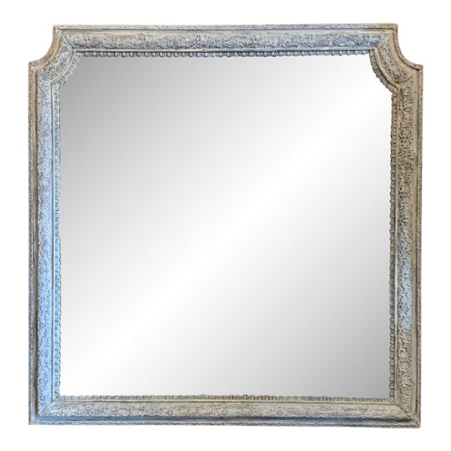 French Grey Painted Carved Oak Pier Mirror / Over Mantel Mirror For Sale