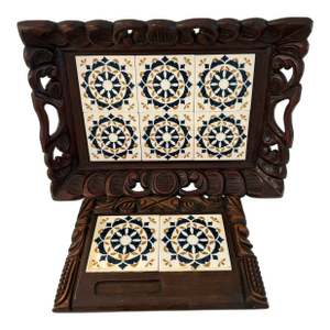 1970s Mexican Carved Wood Tile Trays, a Pair