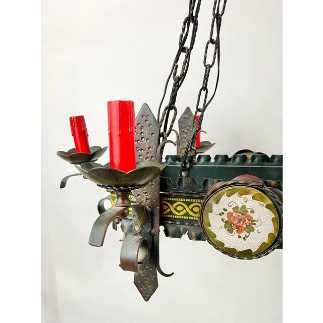 Antique French Gothic Chandelier, Wrought Iron, 6 Lights, 1890s For Sale - Image 4 of 13
