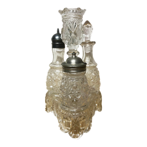 Eapg Antique Cut Glass Victorian Condiment Cruet Set- 4 Pieces