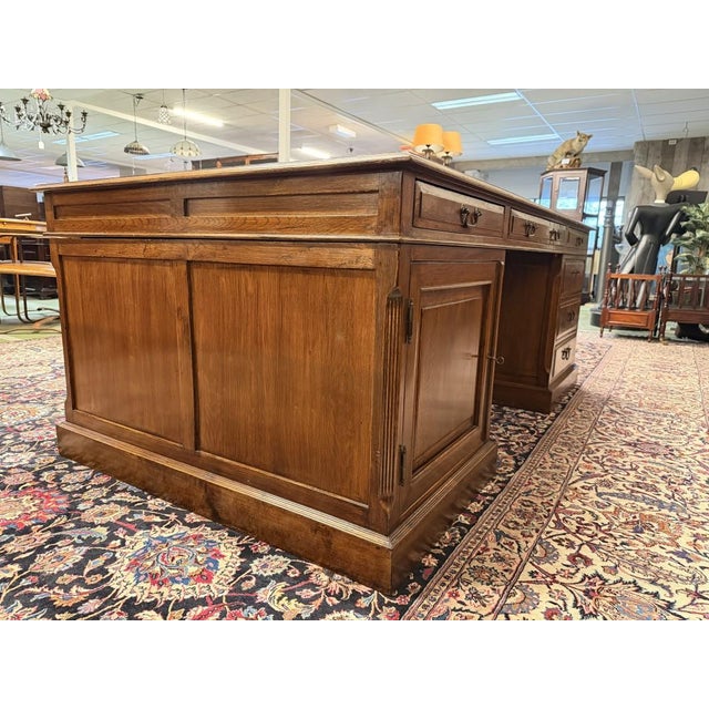 Wood Large English Partner Desk For Sale - Image 7 of 18
