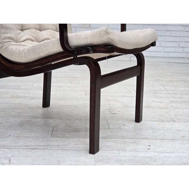 1970s, Scandinavian armchair. White/ gray furniture wool, dark beech wood. Original good condition: no smells, no stains...