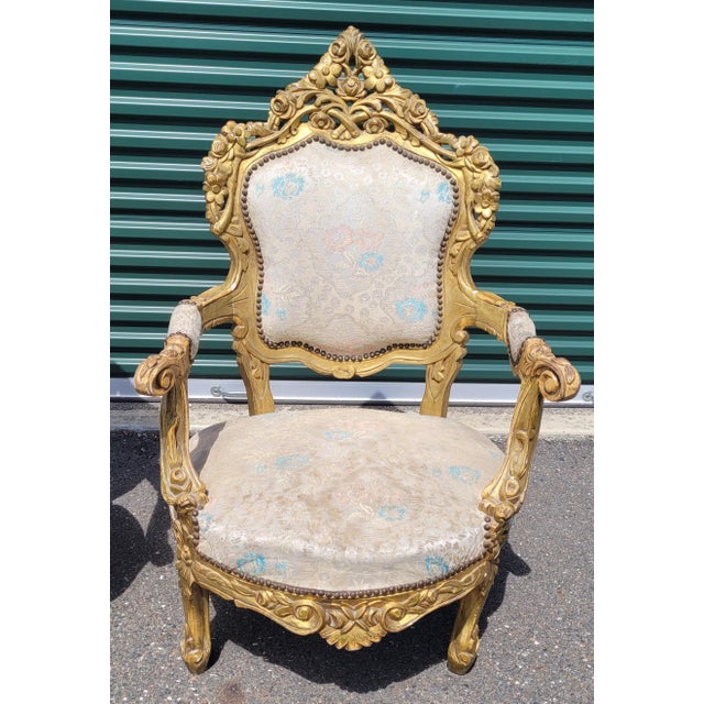 Mid 20th Century A Pair of Oversized Gilt Wood Rococo French Armchairs For Sale - Image 11 of 13