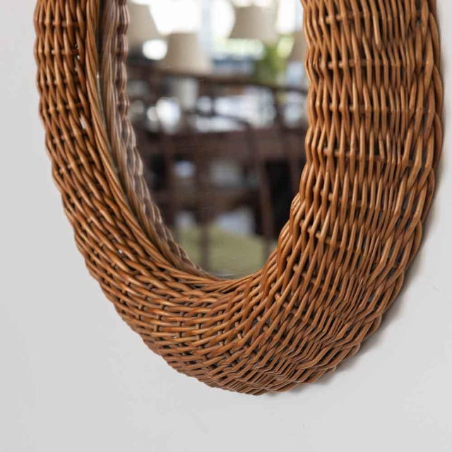 Brown 1960s French Wicker Circular Mirror For Sale - Image 8 of 10