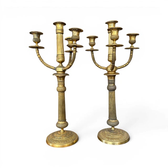 Early 20th Century Brass Pair of Candelabras For Sale - Image 4 of 4