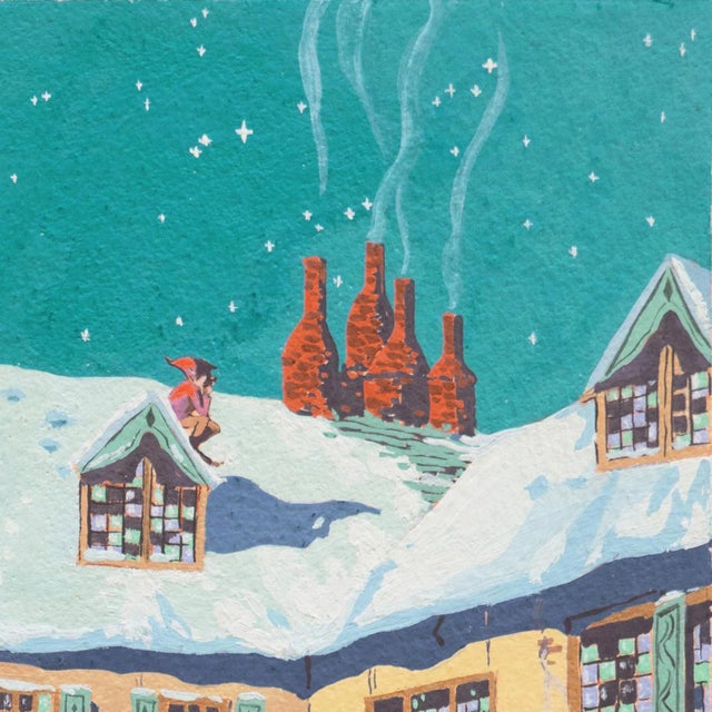 1960s Elves, Christmas Village on a Starry Night' by James March Phillips, San Francisco Post-Impressionist For Sale - Image 5 of 8