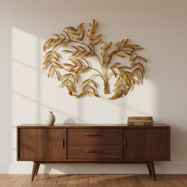 Mid-Century Modern 1960s Italian Gilt Metal Leaf Wall Sculpture-Hollywood Regency-MCM-Vintage-Gold For Sale - Image 3 of 10
