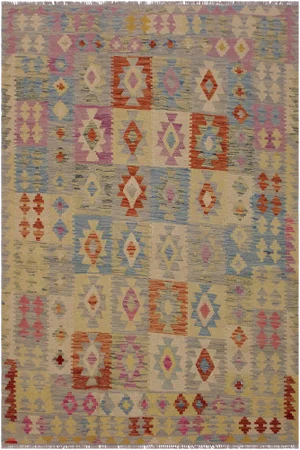 Shabby Chic Tribal Kilim Hand-Woven Wool Rug -5'0 X 6'6