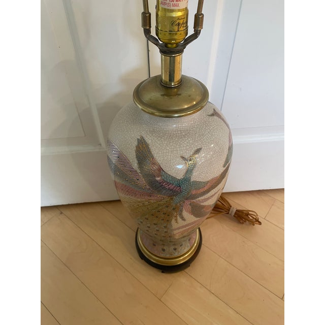 1980s Vintage Frederick Cooper Hand-Painted Porcelain Peacock Lamp - Chinoiserie For Sale - Image 5 of 12