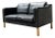 Mid-Century Modern Black Leather Loveseat | Vintage Two Seater Sofa For Sale