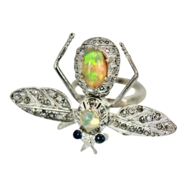 14k Butterfly Brooch With Silver Articulated Wings Opal Body For Sale