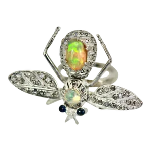14k Butterfly Brooch With Silver Articulated Wings Opal Body