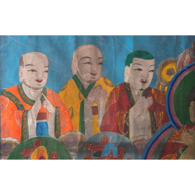 Large 19th Century Tibetan Thangka Painting of Buddha and Attendant Deities For Sale In Denver - Image 6 of 11
