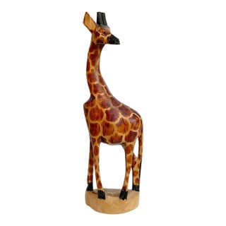 1990s Kenyan Wooden Carved Giraffe Figurine For Sale