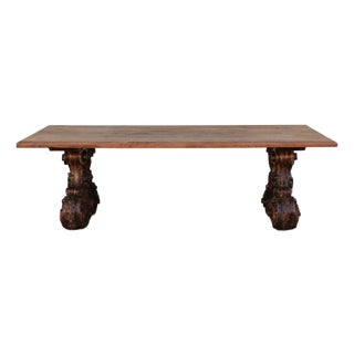 Vintage 1980s Custom French Style Solid Cedar Dining Table With Ornately Carved Pedestal Bases For Sale