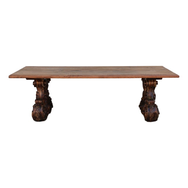 Vintage 1980s Custom French Style Solid Cedar Dining Table With Ornately Carved Pedestal Bases For Sale
