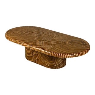 Rattan Ribbon Oval Coffee Table, Light and Medium Brown - Showtime by Oggetti For Sale