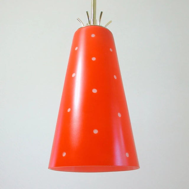 Mid-Century Modern Mid-Century Scandinavian Red Glass and Brass Pendant, 1950s For Sale - Image 3 of 9