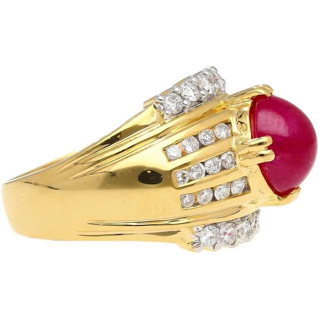 1990s 1990s Gia Cert. 3.93 Carat No Heat Ruby & Diamond Vintage Cocktail Ring, Size 7 For Sale - Image 5 of 8
